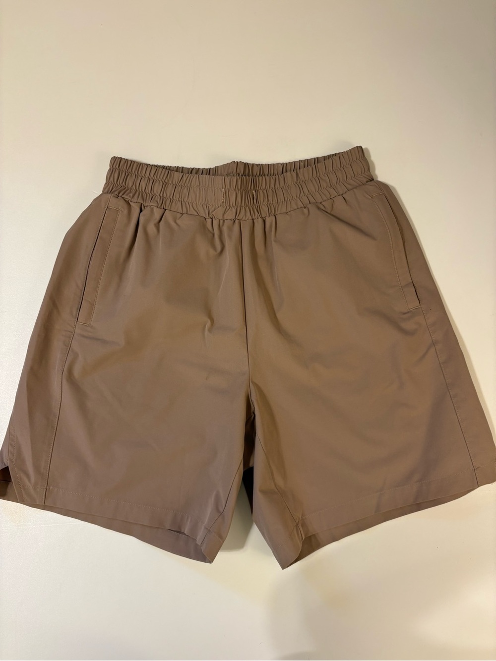 Women's Elastic-Waist Athletic Shorts in Taupe